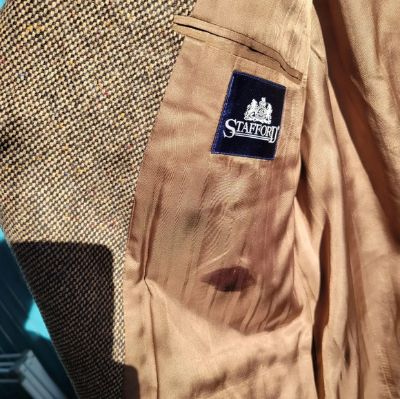 Vintage Brown Tweed Professor Blazer sports jacket leather patches on elbows - Picture 5 of 15